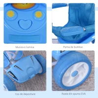 HOMCOM Tricicleta pentru copii 18-72 luni cu muzica mumina Albastra Blu Sarcina Max. 25kg(m-7)
