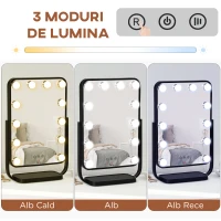 HOMCOM Oglinda pentru make-up, cu iluminare, inclinabila, cu 12 lumini LED si luminozitate reglabila, negru(m-5)