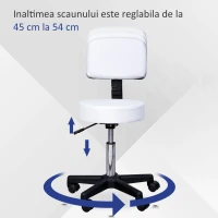 Homcom Taburet Bar – Alb, cu Spatar inalt & inaltime Reglabila(m-5)