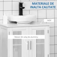 kleankin Dulapior de Baie sub Lavoar cu 2 Usi din MDF cu Economisire de Spatiu cu Etajere Reglabile 60x30x60cm Alb(m-6)