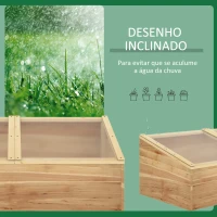 Outsunny Estufa de Madeira Estufa Pequena com Dupla Tampa de Policarbonato Retráctil para Cultivos de Plantas terraço Pátio Exterior 100x50x36cm Natural(m-6)