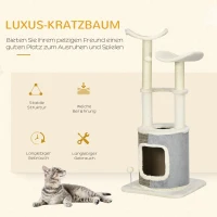 PawHut kattenboom met kattengrot, twee platforms, twee krabpalen, pluche hoes, roomwit, 48 x 48 x 110 cm(m-4)