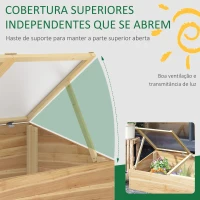 Outsunny Estufa de Madeira Estufa Pequena com Dupla Tampa de Policarbonato Retráctil para Cultivos de Plantas terraço Pátio Exterior 100x50x36cm Natural(m-5)