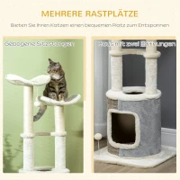 PawHut kattenboom met kattengrot, twee platforms, twee krabpalen, pluche hoes, roomwit, 48 x 48 x 110 cm(m-5)