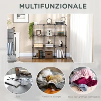 HOMCOM Mobile Libreria Salvaspazio, 9 Cubi in Rete con Pannelli in Acciaio e PP, 35x35x35 cm, Nero(m-8)