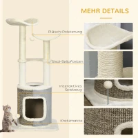 PawHut kattenboom met kattengrot, twee platforms, twee krabpalen, pluche hoes, roomwit, 48 x 48 x 110 cm(m-6)
