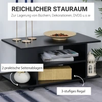 HOMCOM TV-Bank 4 Regale offene Rückwand 4 Rollen 80 cm x 40 cm x 40 cm Holzwerkstoff Schwarz(m-4)