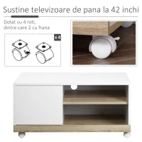 Carucior Suport TV HOMCOM cu 1 Usa si Compartimente Deschise, Mobilier pentru TV pana la 42 inchi cu Roti, 80x45x39,5cm(m-5)