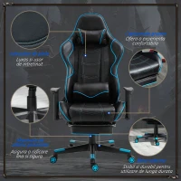 Vinsetto Scaun de Gaming Ergonomic Rotativ cu Suport pentru Picioare Detasabil Negru si Albastru(m-7)