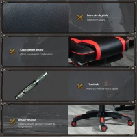 Vinsetto Scaune de Birou Ergonomice cu Roti in Piele Ecologica, Rosu si Negru(m-7)