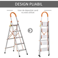 HOMCOM Scara Profesionala din Aluminiu cu 5 Trepte Pliabila si Economie de Spatiu(m-4)