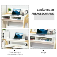 HOMCOM Computertisch Schreibtisch Stehpult und Sitzpult mit verstellbarem Regal Bürotisch mit 2 Fächer Home-Office helles Kiefer Natur Weiß 98 x 56,5 x 100,5 cm(m-6)