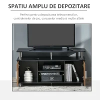 HOMCOM Mobilier TV Modern cu 2 Rafturi, Gauri cablu si 2 Dulapioare in PAL 105x40x55cm Negru-Maro(m-4)