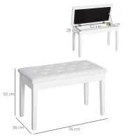 HOMCOM pianokruk pianobank traditionele landelijke stijl cosmetische kruk opbergruimte rubberhout kunstleer wit 76 x 36 x 50 cm(m-3)