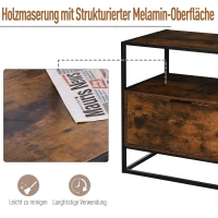 HOMCOM Beistelltisch mit Schublade Betttisch Nachttisch Couchtisch für Büro Wohnzimmer Spanplatte Schwarz+Braun 73 x 45,5 x 76 cm(m-5)