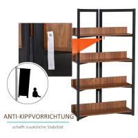 HOMCOM Bücherregal, 4-lagiges Design Wohnzimmerregal, Standregal, Spielzeugregal mit Anti-Kippvorrichtung, Melaminoberfläche, E1-Spanplatte+Stahl, Schwarz+Walnussfarbe, 90 x 39 x 160 cm(m-4)