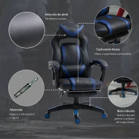 Vinsetto Scaune de Birou Ergonomice cu Roti in Piele Ecologica, Albastru si Negru(m-6)