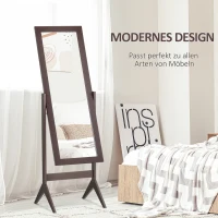 Homcom® Lustro Stojące Duże do Makijażu Podwyższone Nóżki Łatwe Czyszczenie MDF Kawowy 47 X 46 X 148 cm(m-5)