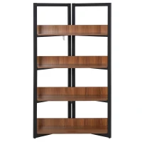 HOMCOM Bücherregal, 4-lagiges Design Wohnzimmerregal, Standregal, Spielzeugregal mit Anti-Kippvorrichtung, Melaminoberfläche, E1-Spanplatte+Stahl, Schwarz+Walnussfarbe, 90 x 39 x 160 cm(m-7)