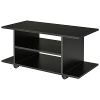 HOMCOM TV-Bank 4 Regale offene Rückwand 4 Rollen 80 cm x 40 cm x 40 cm Holzwerkstoff Schwarz(m-11)