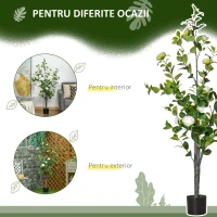 HOMCOM Planta Artificiala Arbore Camelia cu Ghiveci si 25 Flori pentru Interior si Exterior, Inaltime 150cm - Verde/Alba(m-6)