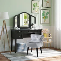 HOMCOM poef moderne poef met rugleuning poef voor slaapkamer woonkamer Velvet-feel stof vurenhout schuimstof grijs 47 x 48 x 54 cm(m-2)