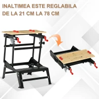 HOMCOM Banc de Lucru Pliabil Inaltime Reglabila Cleme Orificii pentru Scule(m-4)