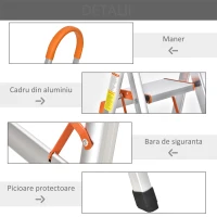 HOMCOM Scara Profesionala din Aluminiu cu 5 Trepte Pliabila si Economie de Spatiu(m-5)