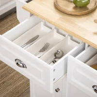 HOMCOM Kitchen Island with Storage Rolling Kitchen Serving Cart with Rubber Wood Top Towel Rack Storage Drawer Cabinet White(m-9)