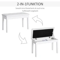 HOMCOM pianokruk pianobank traditionele landelijke stijl cosmetische kruk opbergruimte rubberhout kunstleer wit 76 x 36 x 50 cm(m-4)
