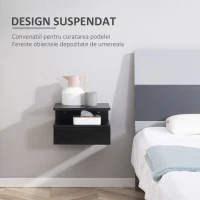 HOMCOM Set de 2 Noptiere Moderne Suspendate pentru Dormitor cu Sertar si Polita Superioara din Lemn 35x32x22.5cm(m-5)