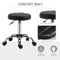 HOMCOM Set 2 scaune cu roti, tapitate si inaltime reglabila, Φ35.5x46-38cm(m-5)