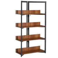 HOMCOM Bücherregal, 4-lagiges Design Wohnzimmerregal, Standregal, Spielzeugregal mit Anti-Kippvorrichtung, Melaminoberfläche, E1-Spanplatte+Stahl, Schwarz+Walnussfarbe, 90 x 39 x 160 cm(m-11)