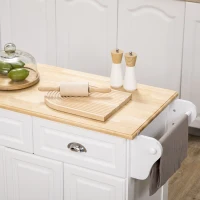 HOMCOM Kitchen Island with Storage Rolling Kitchen Serving Cart with Rubber Wood Top Towel Rack Storage Drawer Cabinet White(m-7)
