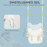 Outsunny Babyschaukel, Stoffschaukel, mit Sitzkissen, längenverstellbare Seile, Baumwolle, cremeweiß, 40 x 40 x 180cm(m-5)