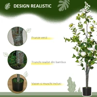 HOMCOM Planta Artificiala Arbore Camelia cu Ghiveci si 25 Flori pentru Interior si Exterior, Inaltime 150cm - Verde/Alba(m-5)