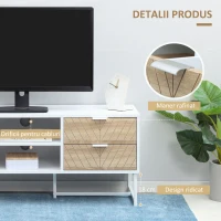 Mobilier Suport TV HOMCOM din lemn pentru Televizoare 34-47", 120x39x48cm - Alb si Stejar(m-5)