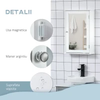 kleankin Mobilier Baie Suspendat cu Oglinda si Usa cu Inchidere Magnetica, 41x14x60cm - Alb(m-6)