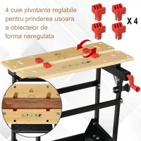 HOMCOM Banc de Lucru Pliabil Inaltime Reglabila Cleme Orificii pentru Scule(m-6)
