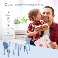HOMCOM Masa cu Scaune Baieti si Fetite 2-6 Ani din Lemn Albastru deschis si Alb(m-4)