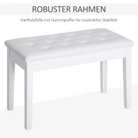 HOMCOM pianokruk pianobank traditionele landelijke stijl cosmetische kruk opbergruimte rubberhout kunstleer wit 76 x 36 x 50 cm(m-6)