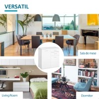 HOMCOM Mobilier Comoda 2 Sertare 2 Usi cu Raft Reglabil din Lemn, Alb Lucios, 71x35x76cm(m-6)