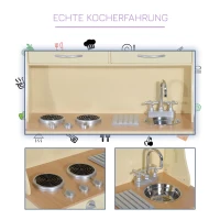 HOMCOM Holz Kinderküche Spielküche Spielzeugküche Kinderspielküche Spielzeug mit/ohne Zubehör/Fenster (Modell1/ natur)(m-5)