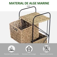 HOMCOM Mobilier cu 4 Coșuri pentru Casă din Alge marine și Fier, 20x20x78cm Negru și culoare naturală(m-5)