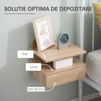 HOMCOM Set de 2 Noptiere Moderne Suspendate pentru Dormitor cu Sertar si Polita Superioara din Lemn 35x32x22.5cm(m-5)