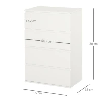 HOMCOM Schubladenschrank Büroschrank Kommoden Sideboard mit 4 Schubladen, abnehmbar, Grifflose, kugelgelagerte Führungen mit kippsicheren Zuglaschen, weiß, E1 Spanplatte, 55x33x80 cm(m-3)