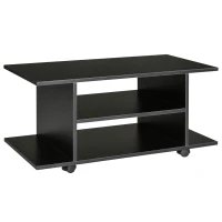 HOMCOM TV-Bank 4 Regale offene Rückwand 4 Rollen 80 cm x 40 cm x 40 cm Holzwerkstoff Schwarz(m-1)