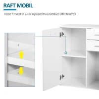 HOMCOM Mobilier Comoda 2 Sertare 2 Usi cu Raft Reglabil din Lemn, Alb Lucios, 71x35x76cm(m-5)