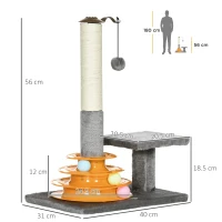 PawHut 56cm Cat Tree Tower Activity Centre, Climbing Stand Kitten House Furniture w/ Scratching Posts, Toy Ball - Grey(m-3)