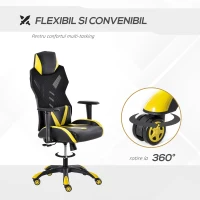 Vinsetto Scaun gaming, Ergonomic, Inaltime reglabila, Piele ecolologica, Negru/Galben(m-7)